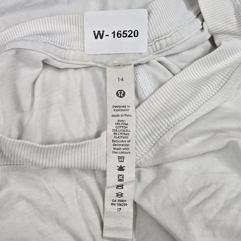 Lululemon Women Activewear Shirt 14 White Pima Cotton Blend Short Sleeve Tee